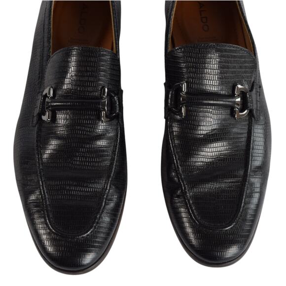 Aldo Men\'s Black Lizard Embossed Leather Bit Loafers Dress Shoes Size 9 M main image 7